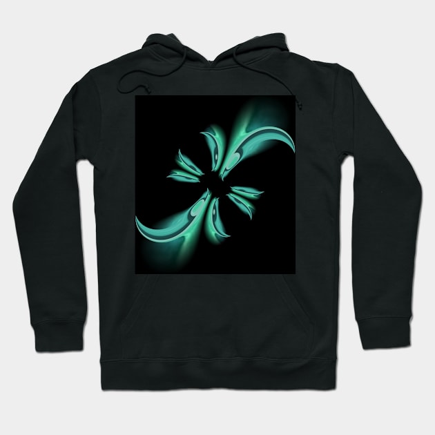 blue green coloured cyclone style design based on twin pointed peaks Hoodie by mister-john